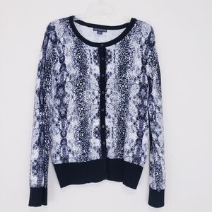 Black White Snakeskin Print Cardigan Sweater Covington Large Feminine Flirty